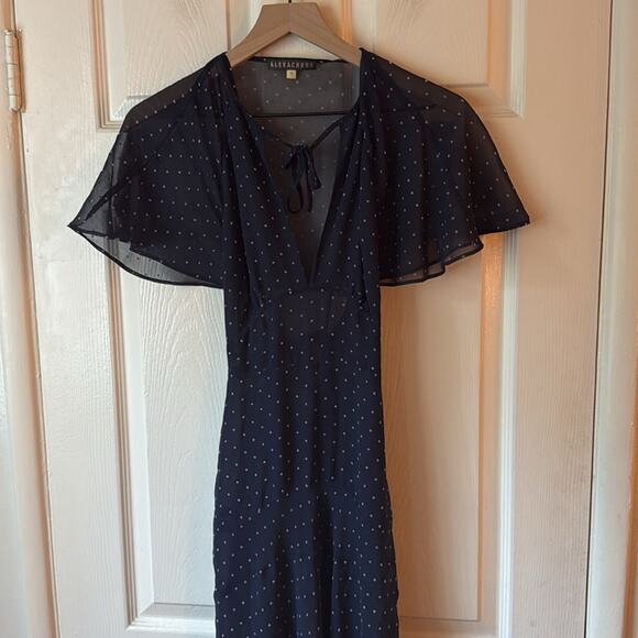 Alexa Chung Navy Polka Dot Chiffon Midi Dress size US 0 - Picture 5 of 15